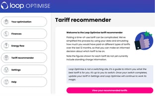 Tariff recommender - Main page